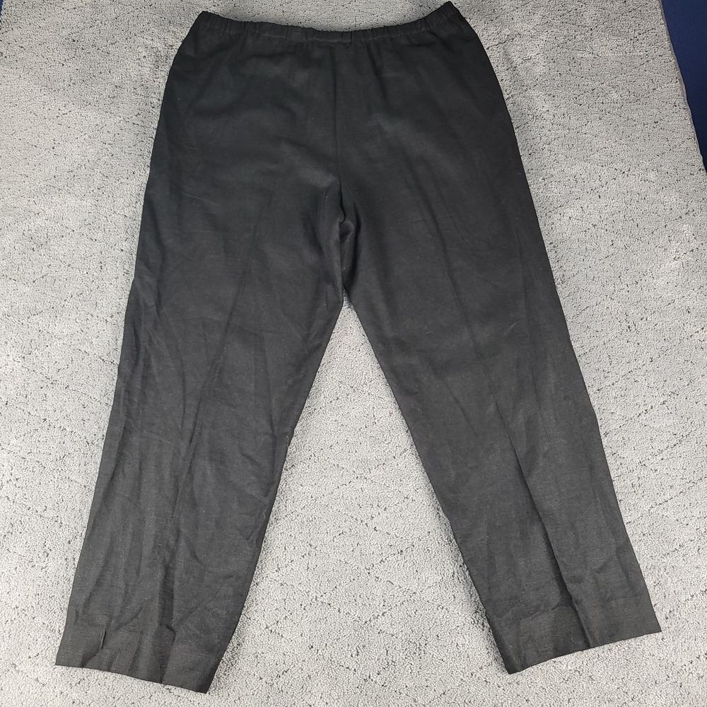 Susan Graver Pants Womens L Black Linen Blend Pull On‎ High Rise Elastic Waist